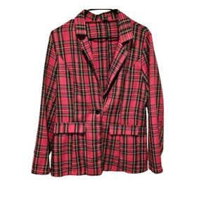 SHEIN Pink Plaid Blazer Jacket | Women’s XL / 44 / 12 | Lightweight Suit Jacket